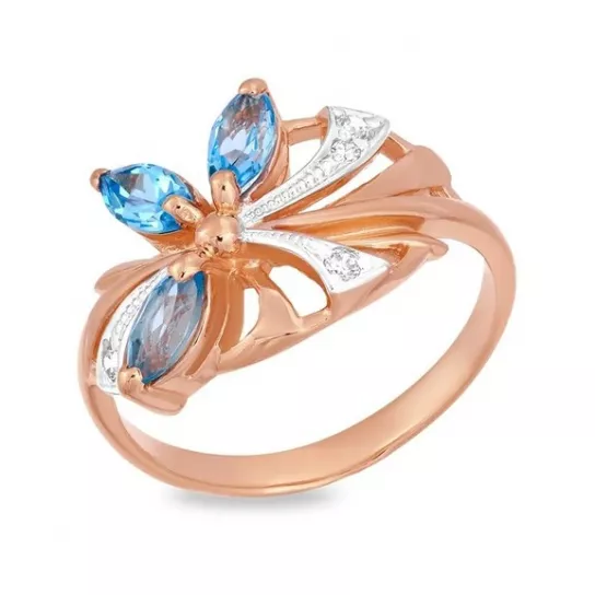 Кольцо с топазом и фианитом из золота