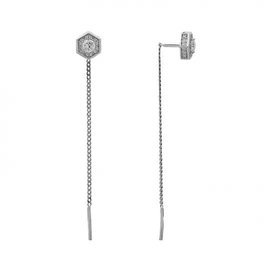 Серьги-продевки с фианитом из серебра