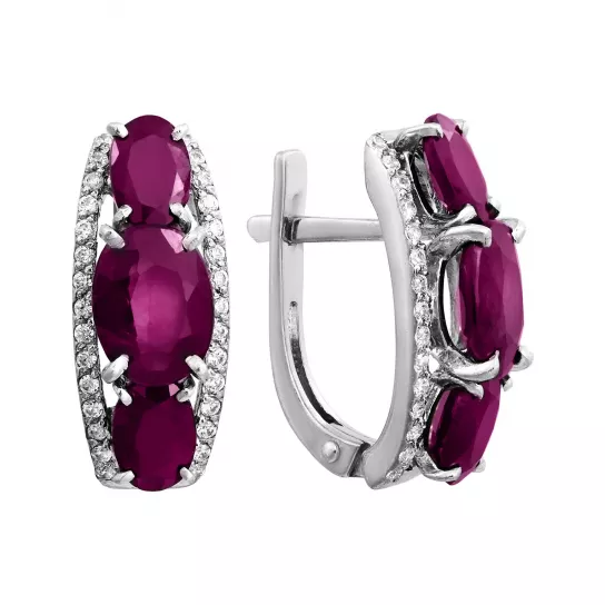 Серьги с рубином и фианитом из серебра