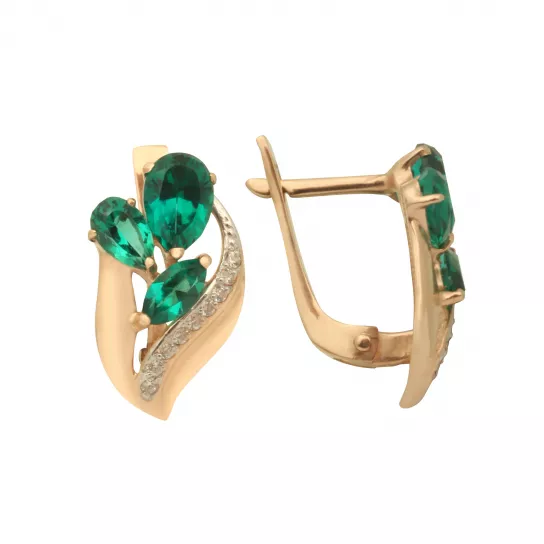 Серьги с изумрудом и фианитом из золота