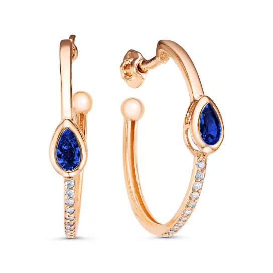 Пусеты с сапфиром и фианитом из золота