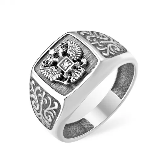 Кольцо-печатка с фианитом из серебра